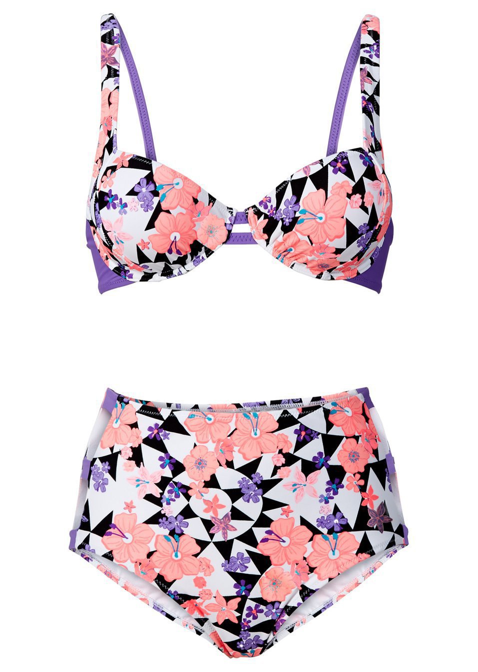 F4626 Floral Printed Underwire High Waist Bottom Bikini Set